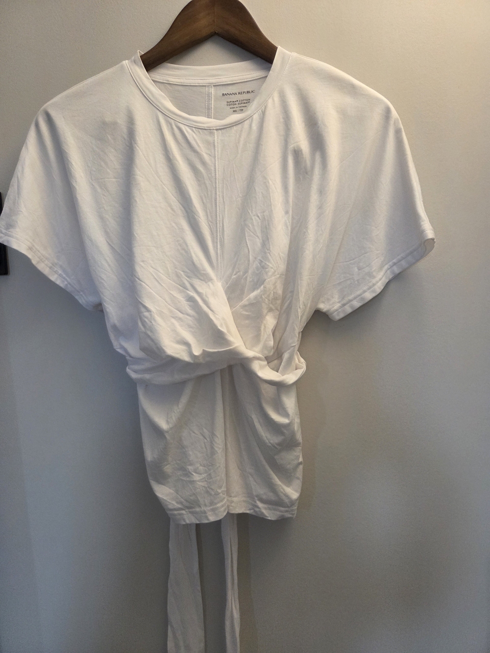 Banana Republic White Short-Sleeve Twist Tie Front Tee 100% Cotton
